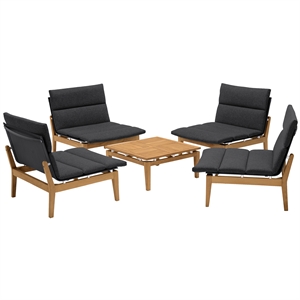 arno outdoor 5 piece teak wood seating set in charcoal olefin