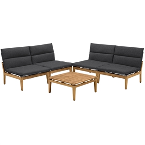 arno outdoor 5 piece teak wood seating set in charcoal olefin
