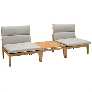 arno outdoor 3 piece teak wood seating set in beige olefin