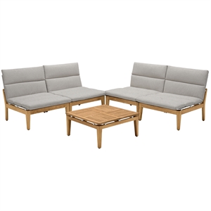 arno outdoor 5 piece teak wood seating set in beige olefin
