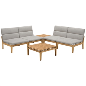 arno outdoor 6 piece teak wood seating set in beige olefin