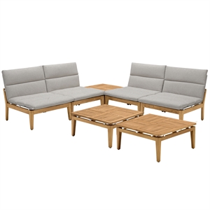 arno outdoor 7 piece teak wood seating set in beige olefin