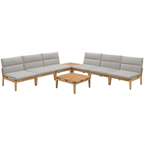 arno outdoor 8 piece teak wood seating set in beige olefin