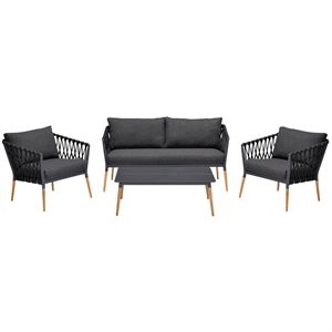 ipanema outdoor 4 piece rope and teak sofa seating set with dark grey olefin