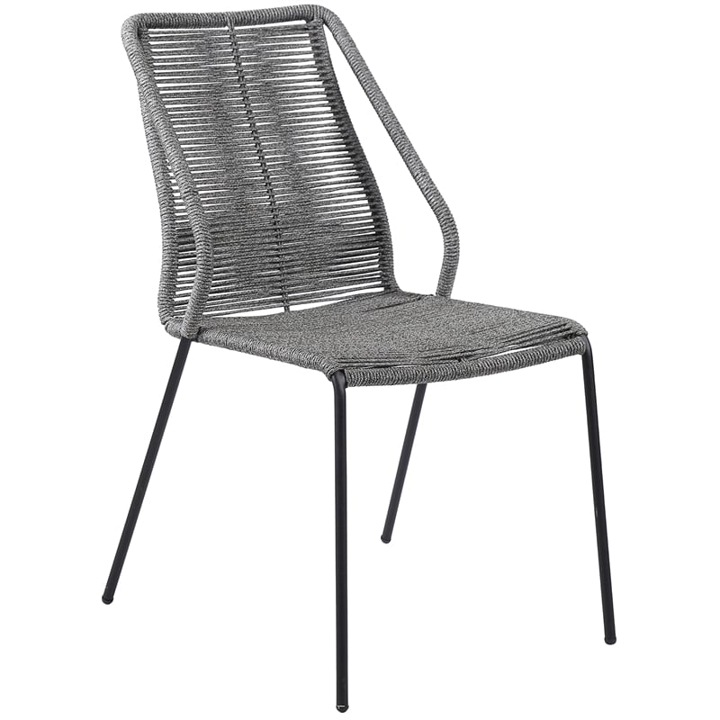 Armen Living Clip Fabric Indoor Outdoor Dining Chair in Gray/Black (Set of 2)