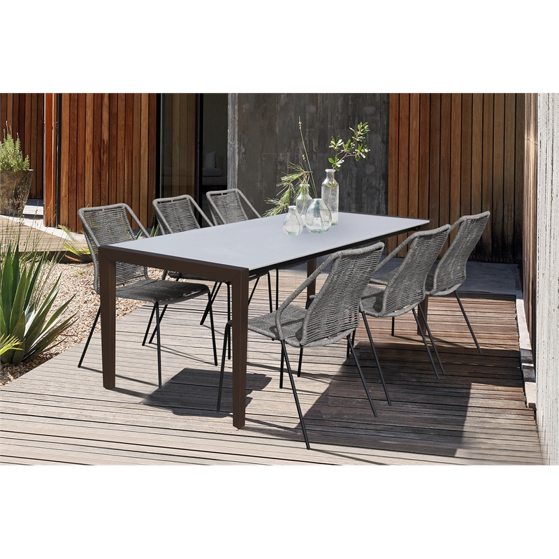 Armen Living Clip Fabric Indoor Outdoor Dining Chair in Gray/Black (Set of 2)