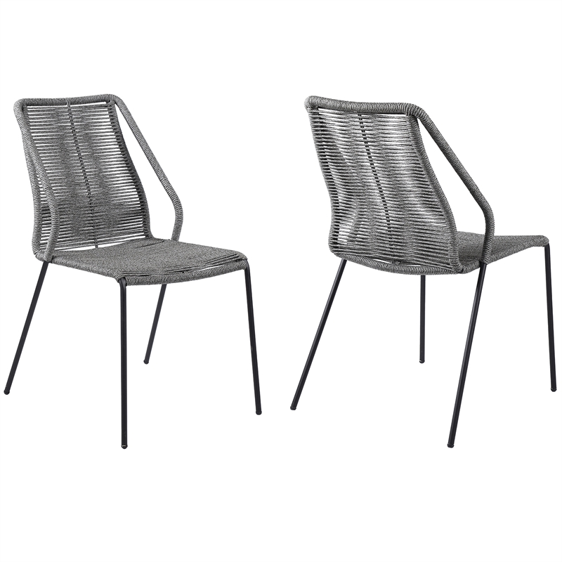Armen Living Clip Fabric Indoor Outdoor Dining Chair in Gray/Black (Set of 2)