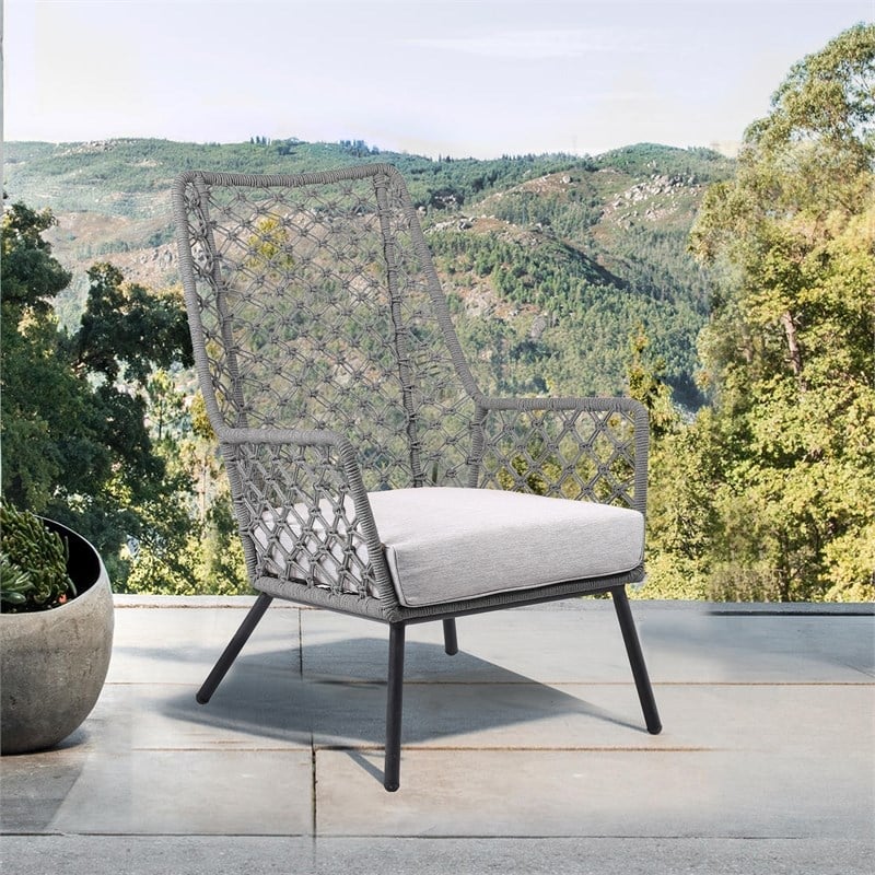 Armen Living Marco Modern Fabric/Steel Outdoor Lounge Chair in Gray