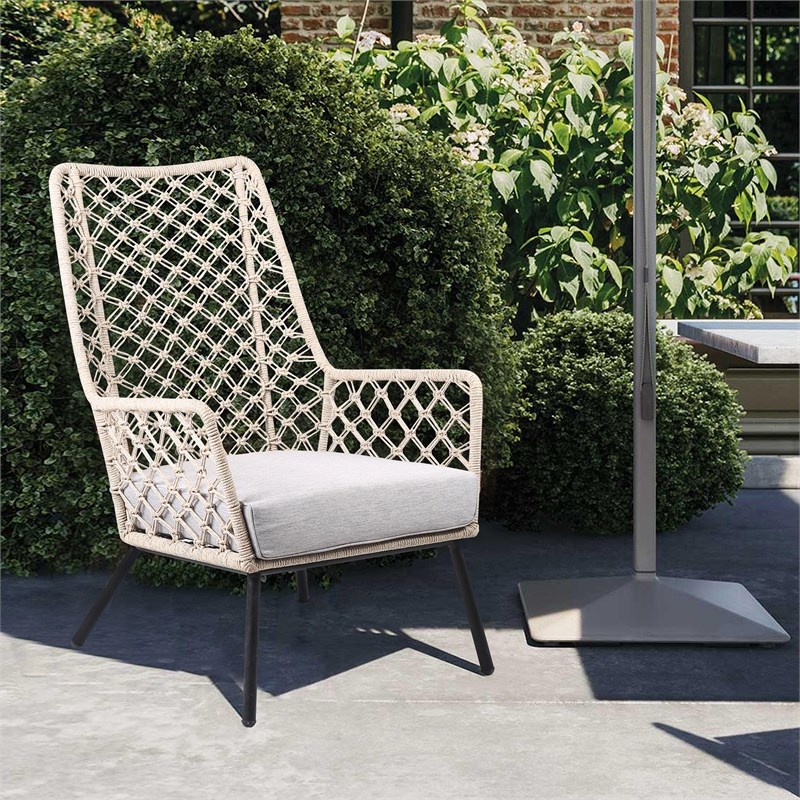 Armen Living Marco Modern Fabric/Steel Outdoor Lounge Chair in Natural Springs