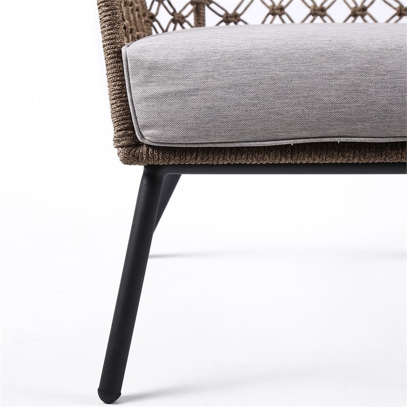 Armen Living Marco Modern Fabric/Steel Outdoor Lounge Chair in Truffle Brown