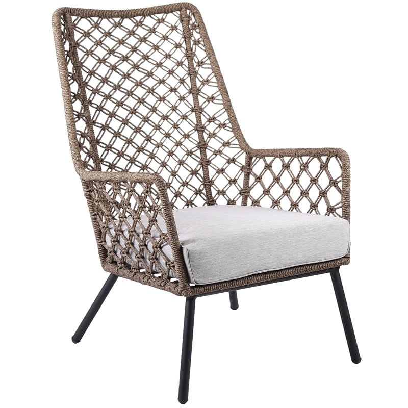 Armen Living Marco Modern Fabric/Steel Outdoor Lounge Chair in Truffle Brown