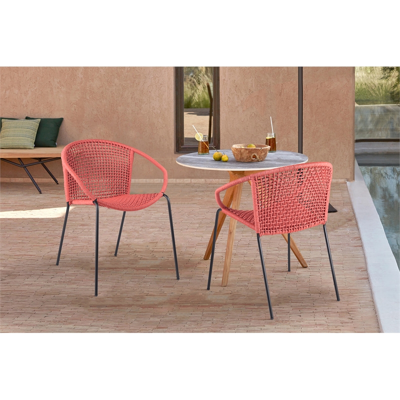 Armen Living Snack Fabric In-Outdoor Dining Chair in Brick Red/Black (Set of 2)