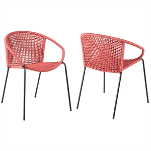 Armen Living Snack Fabric In-Outdoor Dining Chair in Brick Red/Black (Set of 2)