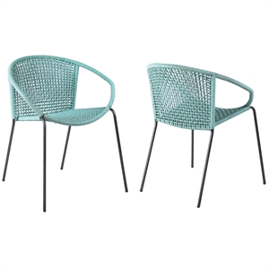 Armen Living Snack 18&quot Fabric Indoor Outdoor Dining Chair in Green (Set of 2)