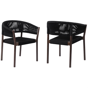 doris ioutdoor dining chair in dark eucalyptus wood with black rope - set of 2