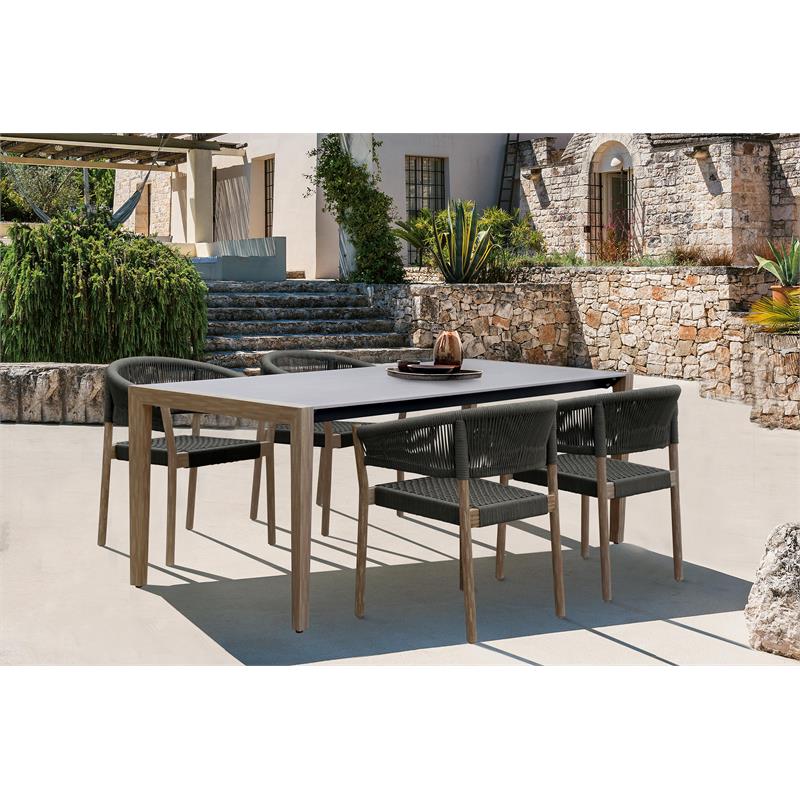 Armen Living Fineline and Doris 5PC Fabric Outdoor Dining Set in Brown/Charcoal