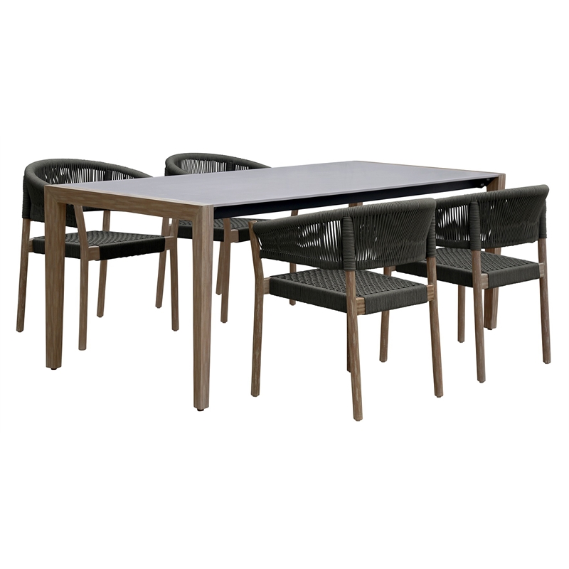 Armen Living Fineline and Doris 5PC Fabric Outdoor Dining Set in Brown/Charcoal