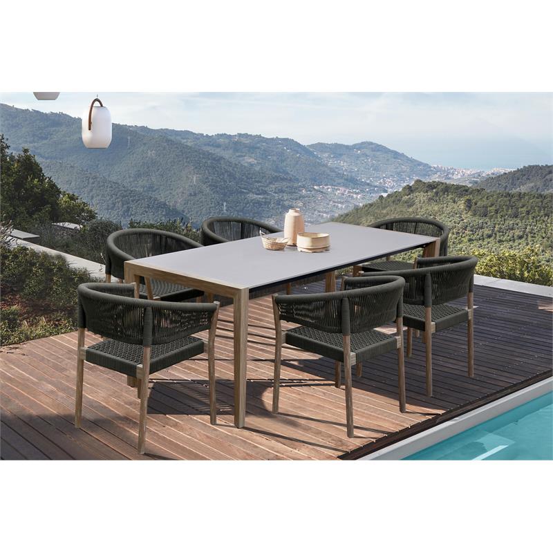 Armen Living Fineline and Doris 7PC Fabric Outdoor Dining Set in Brown/Charcoal