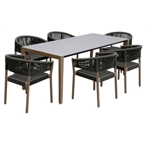 Armen Living Fineline and Doris 7PC Fabric Outdoor Dining Set in Brown/Charcoal