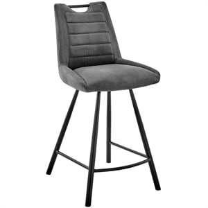 Armen Living Arizona 26&quot Modern Fabric and Metal Counter Stool in Charcoal/Black