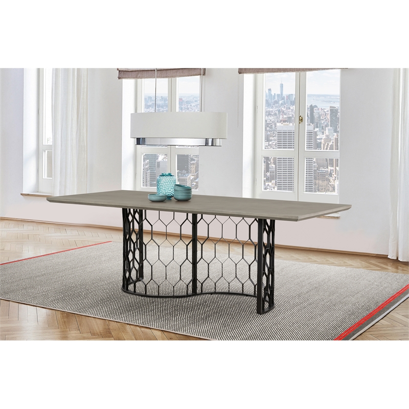 Armen Living Solange Rectangular Metal & Concrete Dining Table in Black/Gray