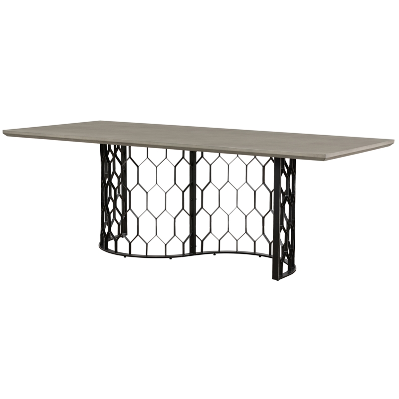 Armen Living Solange Rectangular Metal & Concrete Dining Table in Black/Gray