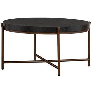 sylvie brushed oak and metal round coffee table