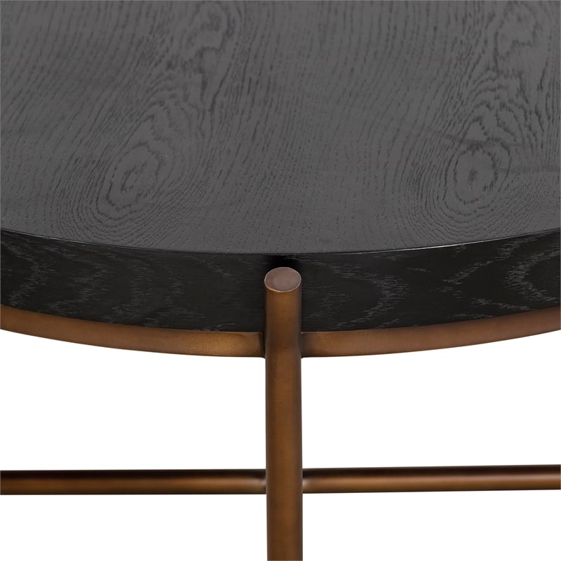 Armen Living Sylvie Round Mid Century Wood Coffee Table in Brushed Oak/Espresso