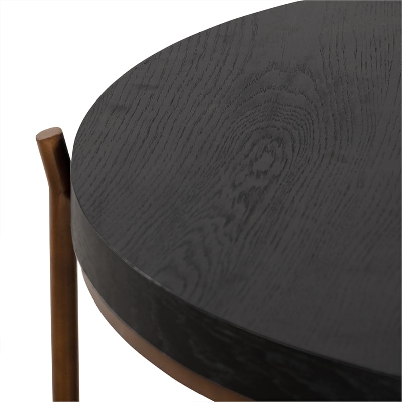 Armen Living Sylvie Round Mid Century Wood Coffee Table in Brushed Oak/Espresso
