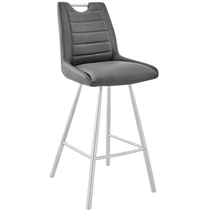 Armen Living Arizona 26&quot Modern Faux Leather & Metal Counter Stool in Charcoal