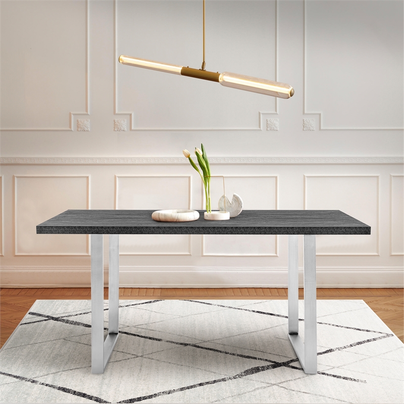 Armen Living Fenton Wood & Metal Dining Table in Charcoal/Stainless Steel