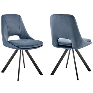 Armen Living Lexi 20&quot Velvet & Metal Dining Room Accent Chair in Blue/Black