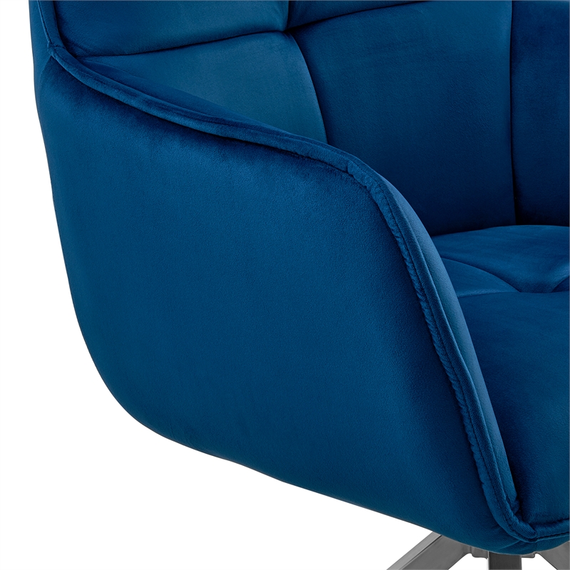 Armen Living Noah Velvet Dining Chair in Blue and Brushed Stainless Steel