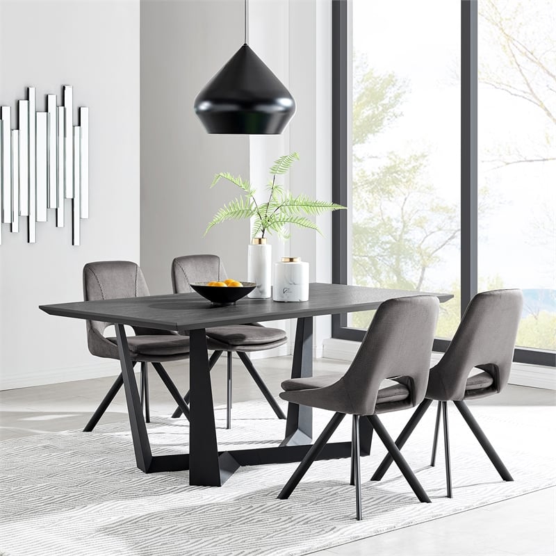 Armen Living Radford Modern Metal & Wood Dining Table in Charcoal/Black
