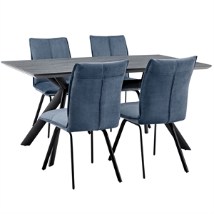 Armen Living Margot and Rylee 5-Piece Fabric & Metal Dining Set in Blue/Black