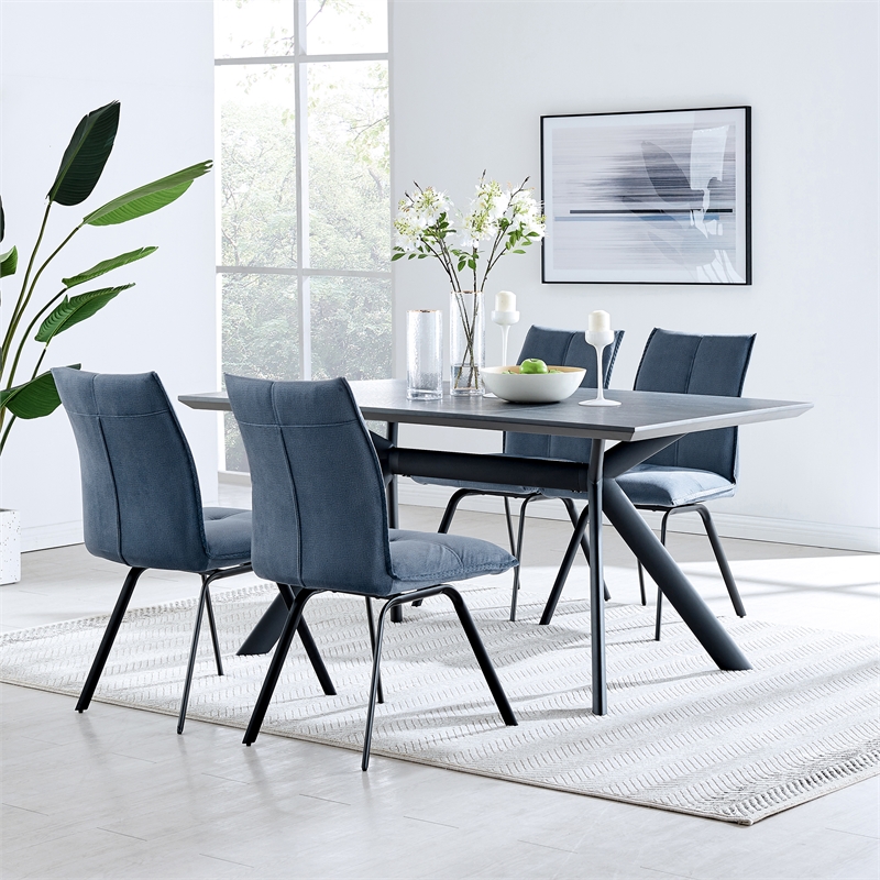 Armen Living Margot and Rylee 5-Piece Fabric & Metal Dining Set in Blue/Black