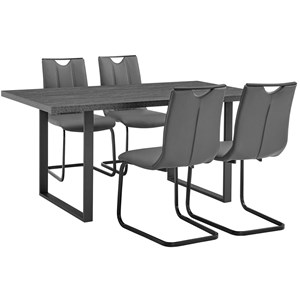 Armen Living Fenton 5-Piece Faux Leather & Metal Dining Set in Gray