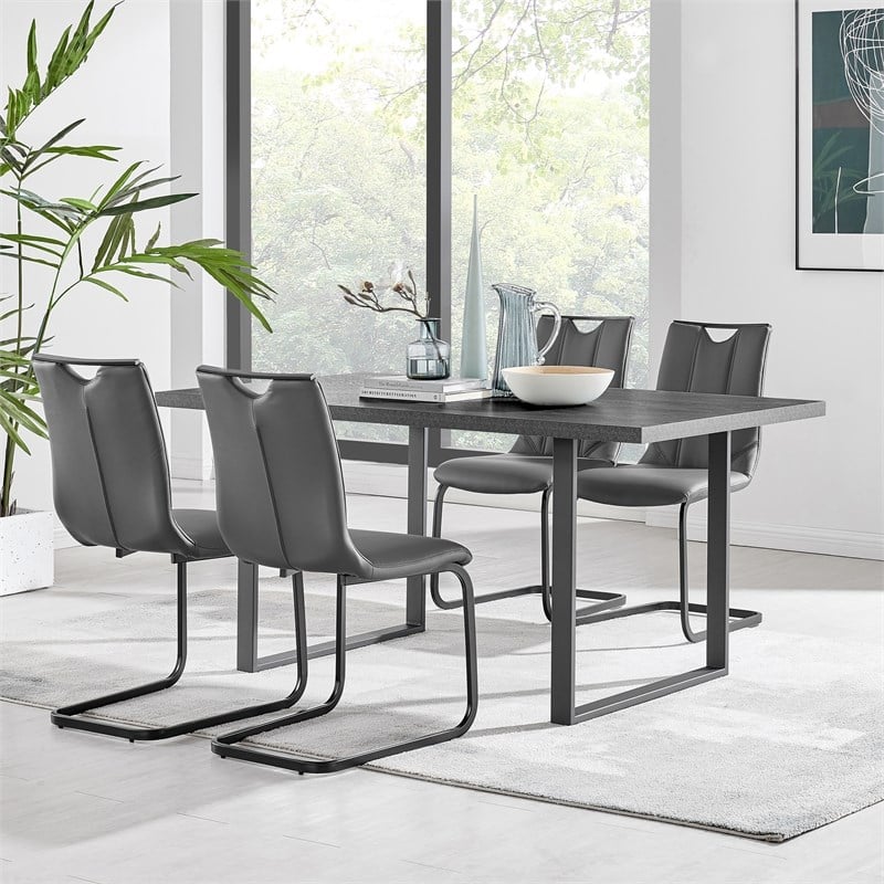 Armen Living Fenton 5-Piece Faux Leather & Metal Dining Set in Gray