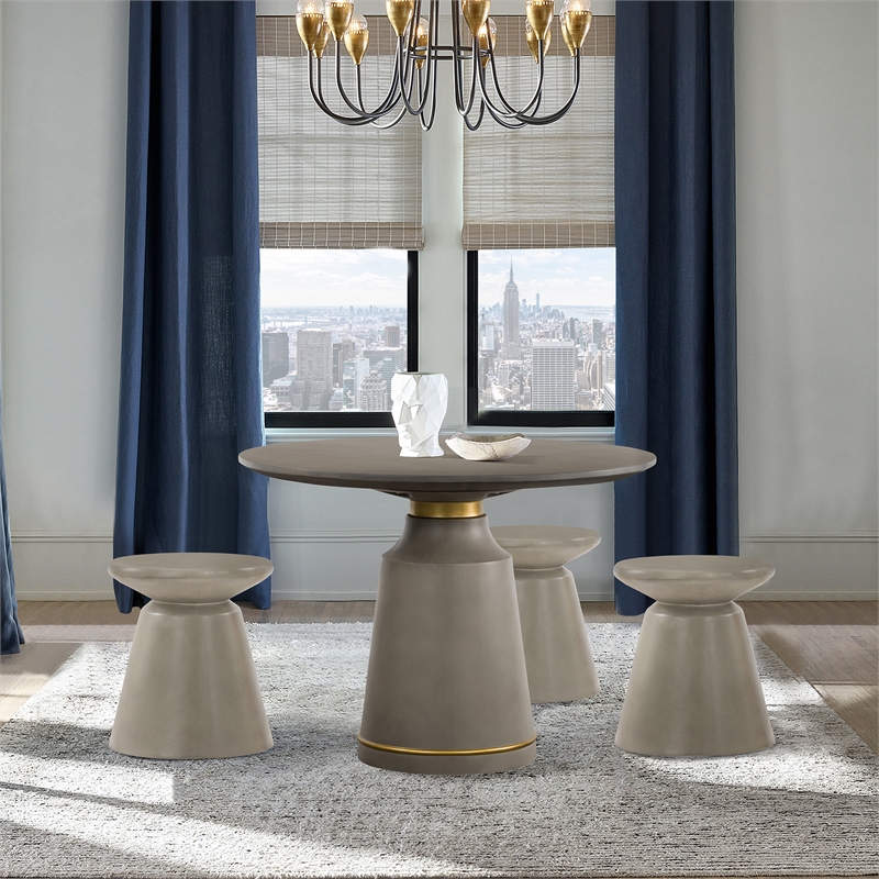 Armen Living Umbre Modern Stone Indoor Outdoor Accent Stool End Table in Gray