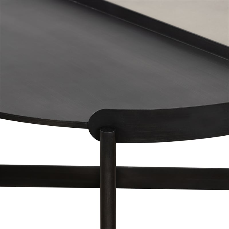 armen living dua round modern metal coffee table in espresso/black
