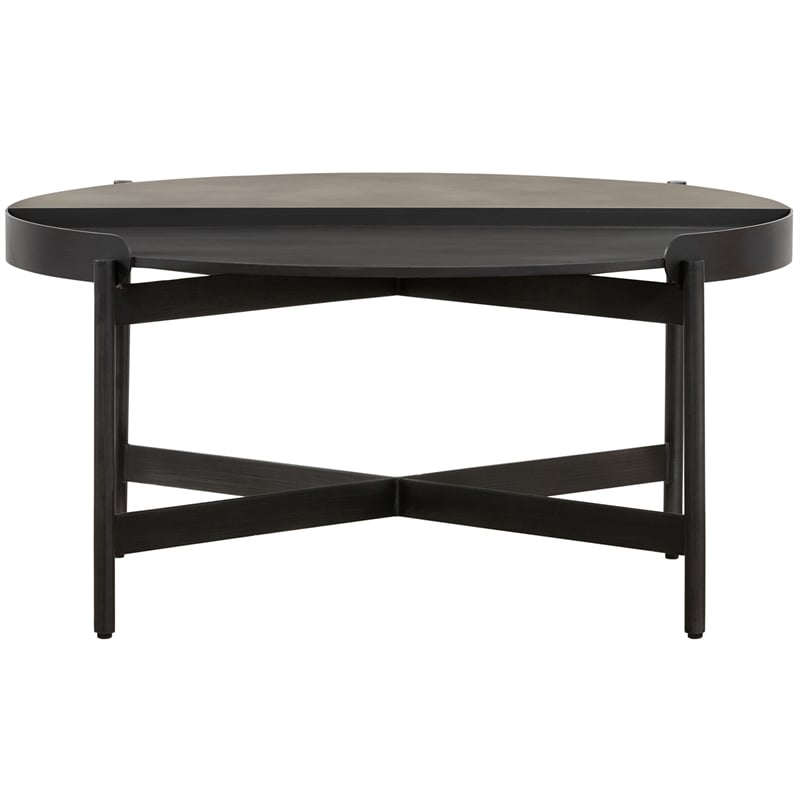 armen living dua round modern metal coffee table in espresso/black