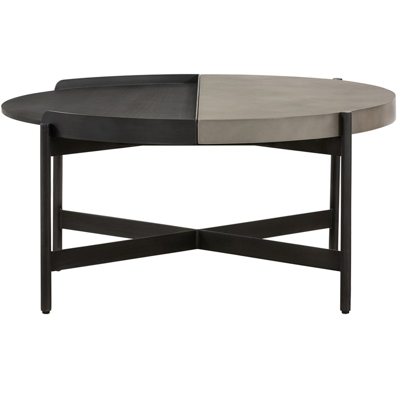 armen living dua round modern metal coffee table in espresso/black