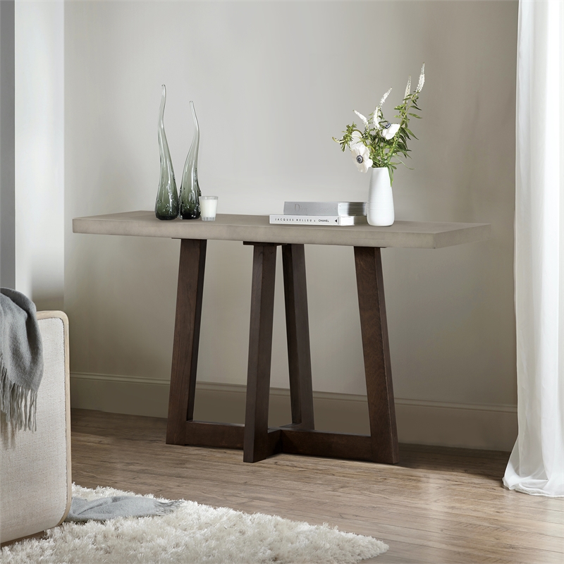 Armen Living Elodie Rectangle Modern Stone Console Table in Gray/Oak