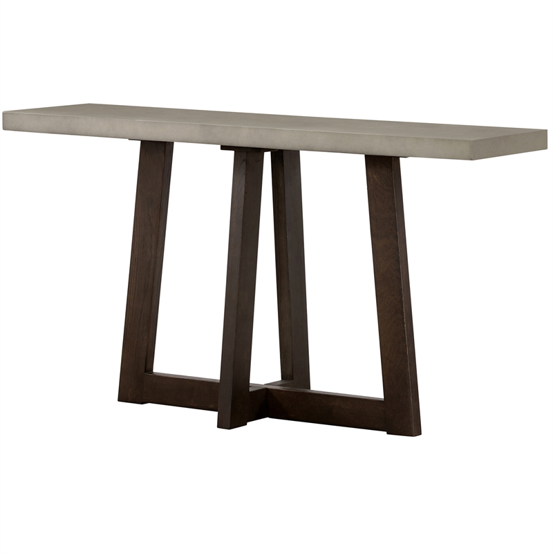 Armen Living Elodie Rectangle Modern Stone Console Table in Gray/Oak
