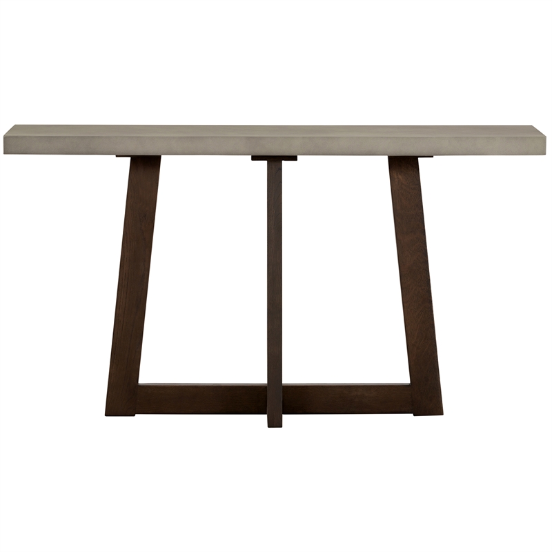 Armen Living Elodie Rectangle Modern Stone Console Table in Gray/Oak