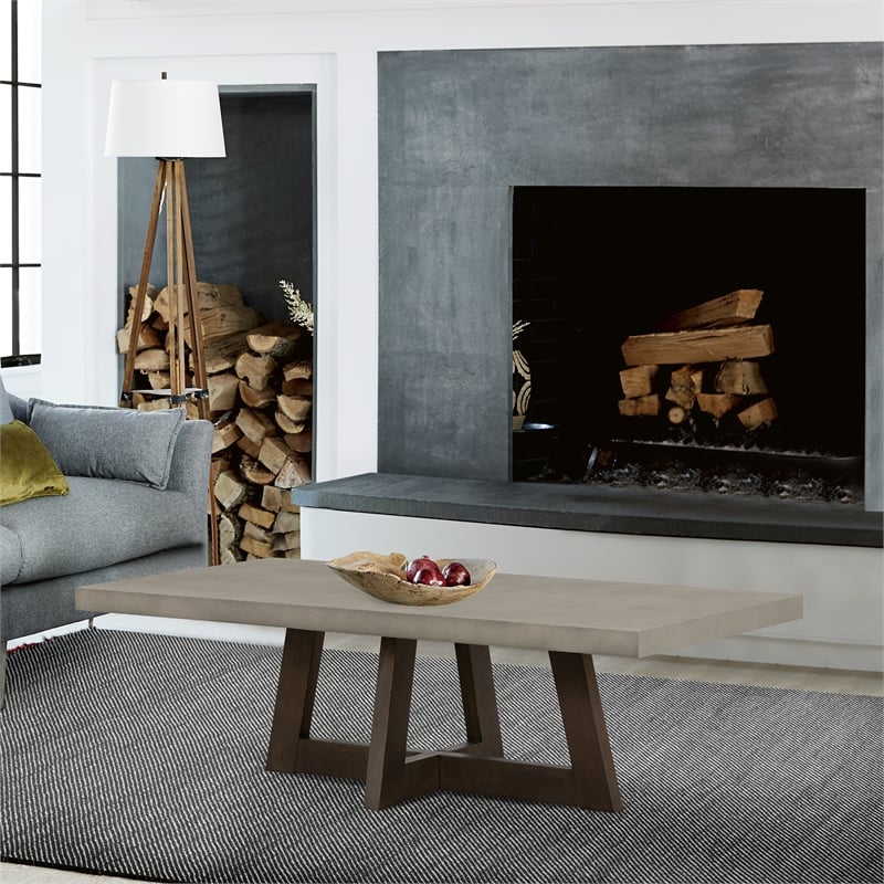 Armen Living Elodie Rectangle Modern Wood/Concrete Coffee Table in Gray/Espresso