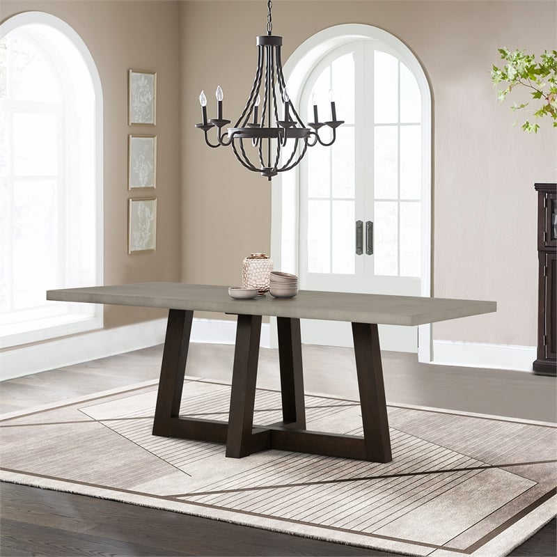 Armen Living Elodie Rectangular Contemporary Stone Dining Table in Gray/Oak
