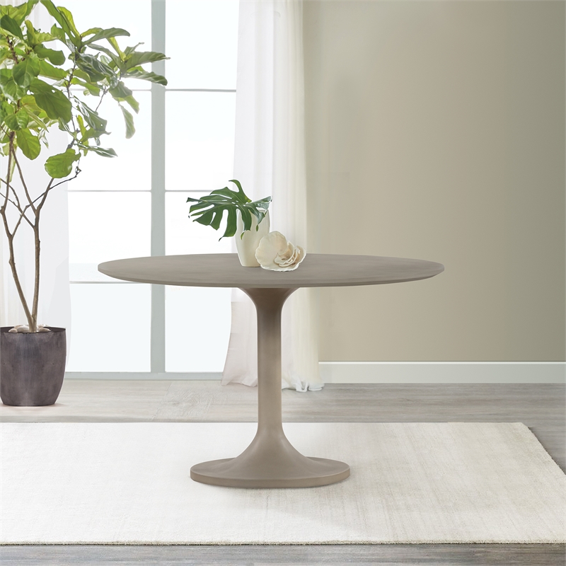 Armen Living Pippa Tulip Style Stone & Metal Dining Table in Gray