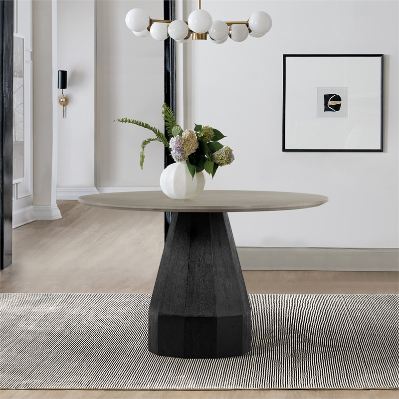 Armen Living Revival Round Contemporary Wood Dining Table in Black/Gray
