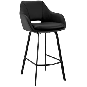 Armen Living Aura 26&quot Faux Leather & Metal Counter Stool in Black